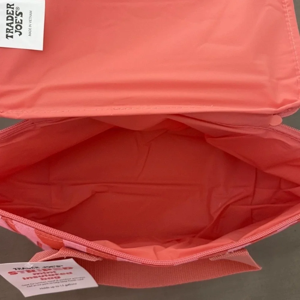 Trader Joe's Striped Mini Insulated Bag Pink Magenta 1.5 Gallon Cooler NWT - Picture 2 of 6